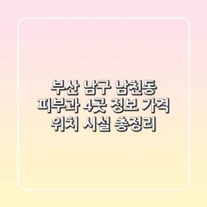 부산 남구 남천동 피부과 4곳 정보: 가격, 위치, 시설 총정리