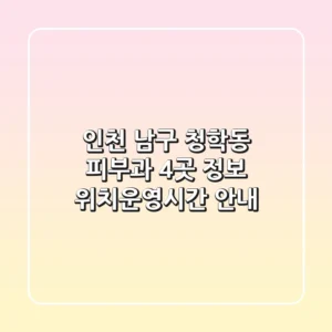 인천 남구 청학동 피부과 4곳 정보 - 위치/운영시간 안내