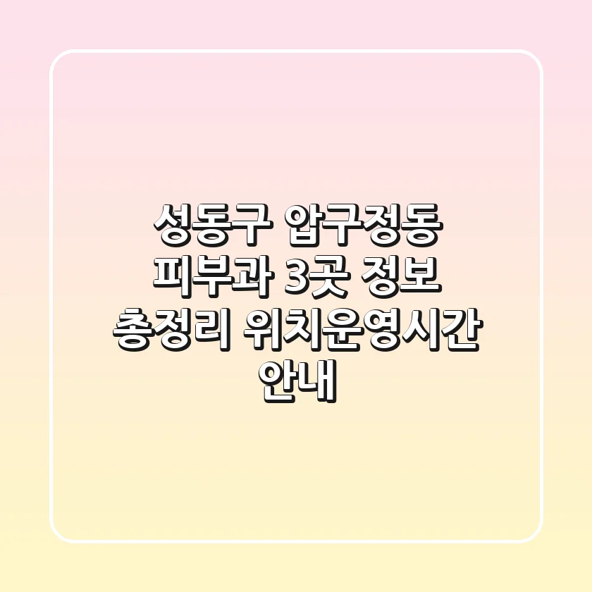 성동구 압구정동 피부과 3곳 정보 총정리 - 위치/운영시간 안내